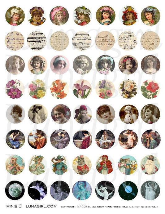 Minis #3 (1" Circles) Digital Collage Sheet - Lunagirl