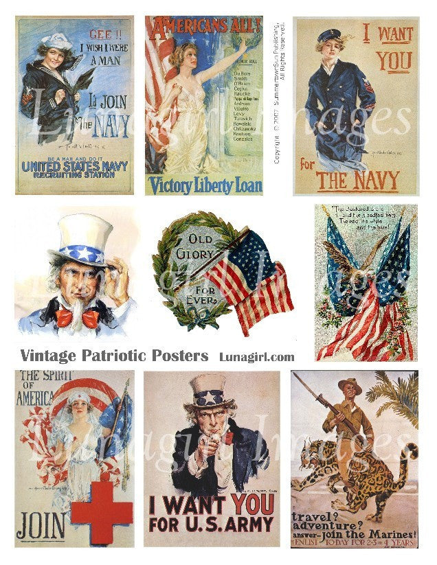 Patriotic Posters Digital Collage Sheet - Lunagirl