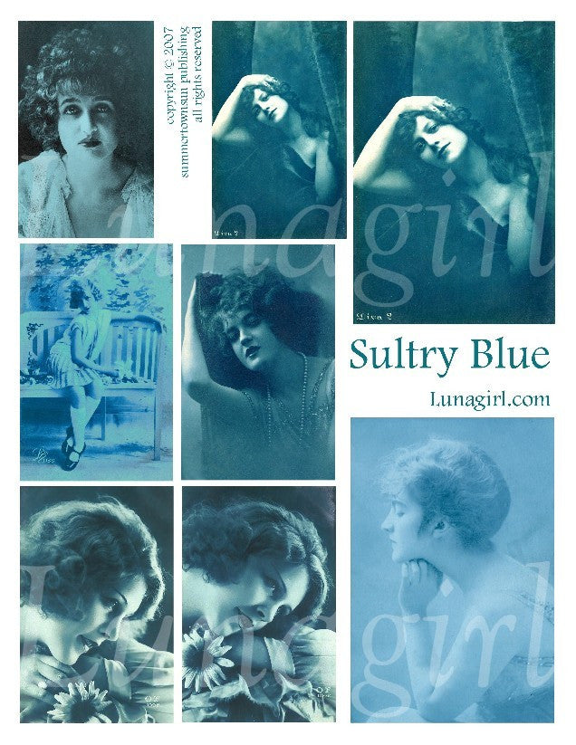 Sultry Blue Digital Collage Sheet - Lunagirl