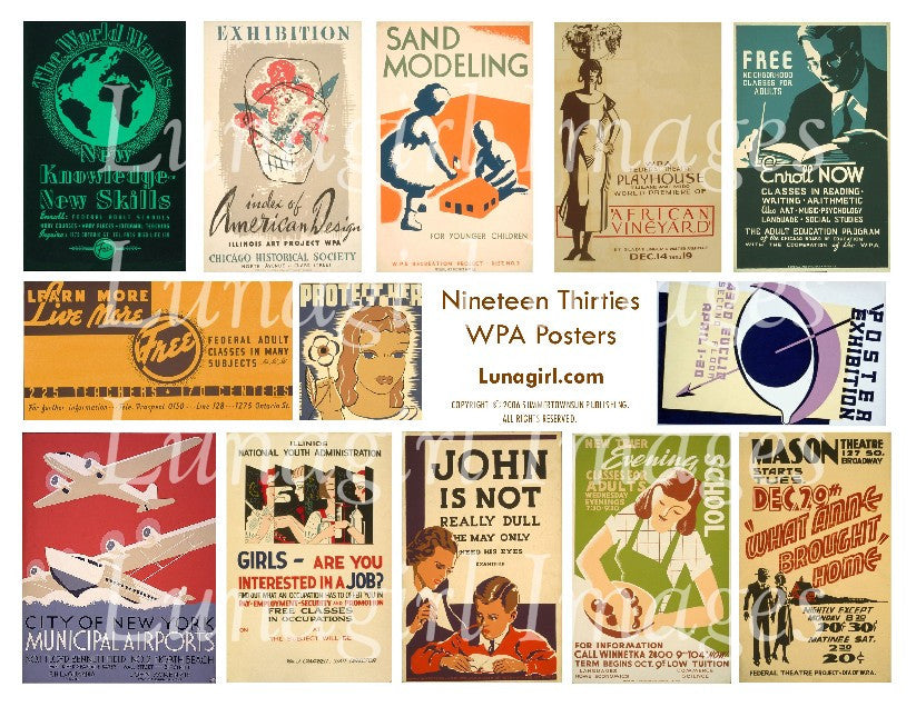 WPA Posters 1930s Digital Collage Sheet - Lunagirl