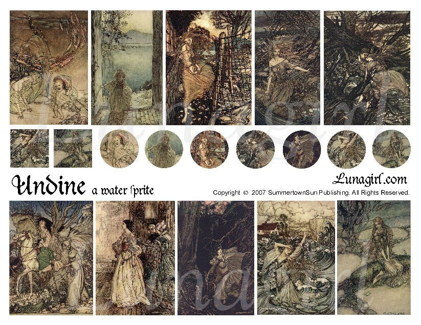 Undine Water Sprite Fairy Tale Digital Collage Sheet - Lunagirl