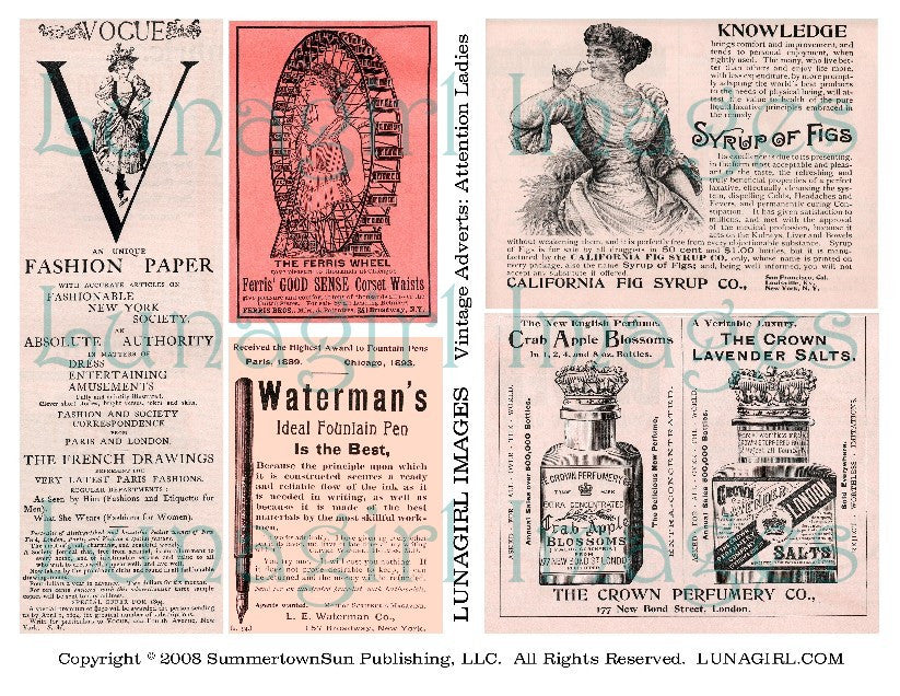 Vintage Adverts: Attention Ladies in Pink Digital Collage Sheet - Lunagirl