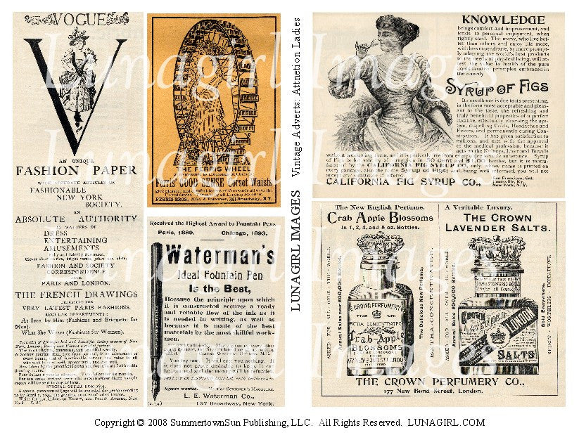 Vintage Adverts: Attention Ladies in Yellow Digital Collage Sheet - Lunagirl