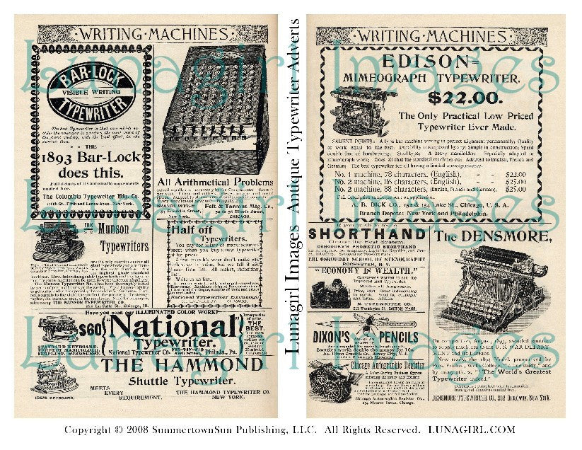 Antique Typewriter Adverts Digital Collage Sheet - Lunagirl
