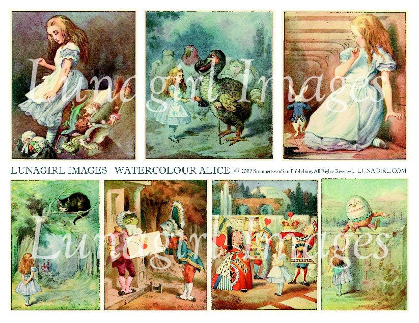 Watercolour Alice #1 Digital Collage Sheet - Lunagirl