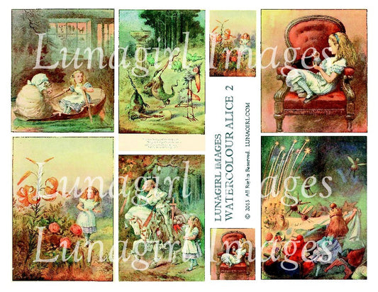 Watercolour Alice #2 Digital Collage Sheet - Lunagirl