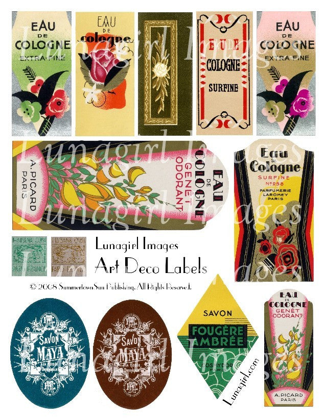 Art Deco Labels Digital Collage Sheet - Lunagirl