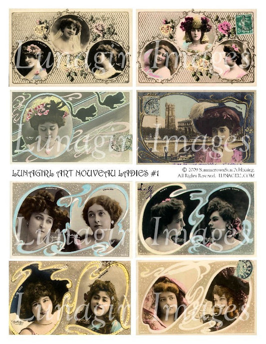 Art Nouveau Ladies 1 Digital Collage Sheet - Lunagirl