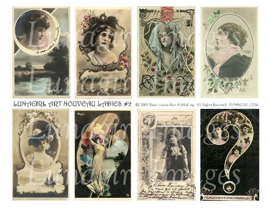 Art Nouveau Ladies 2 Digital Collage Sheet - Lunagirl