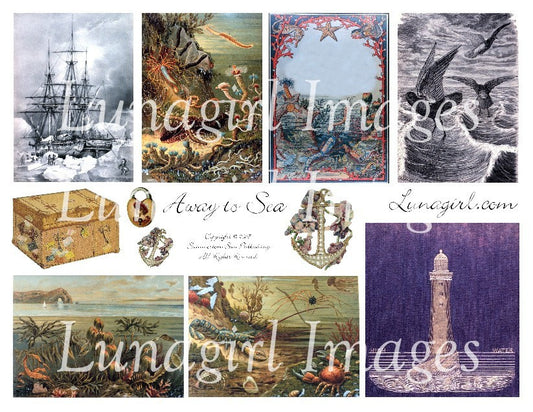 Away To Sea Digital Collage Sheet - Lunagirl
