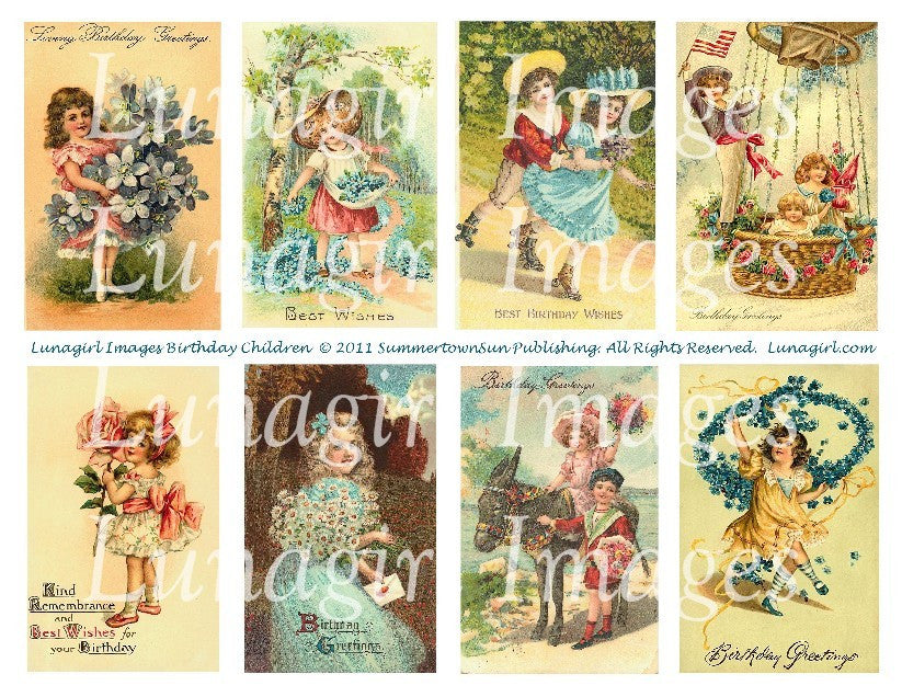 Birthday Cards with Children Digital Collage Sheet - Lunagirl