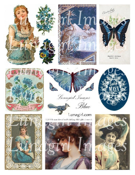 Blue Digital Collage Sheet - Lunagirl