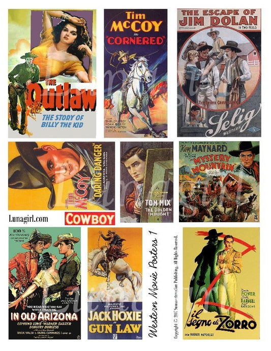 Cowboy Western Movie Posters Digital Collage Sheet - Lunagirl