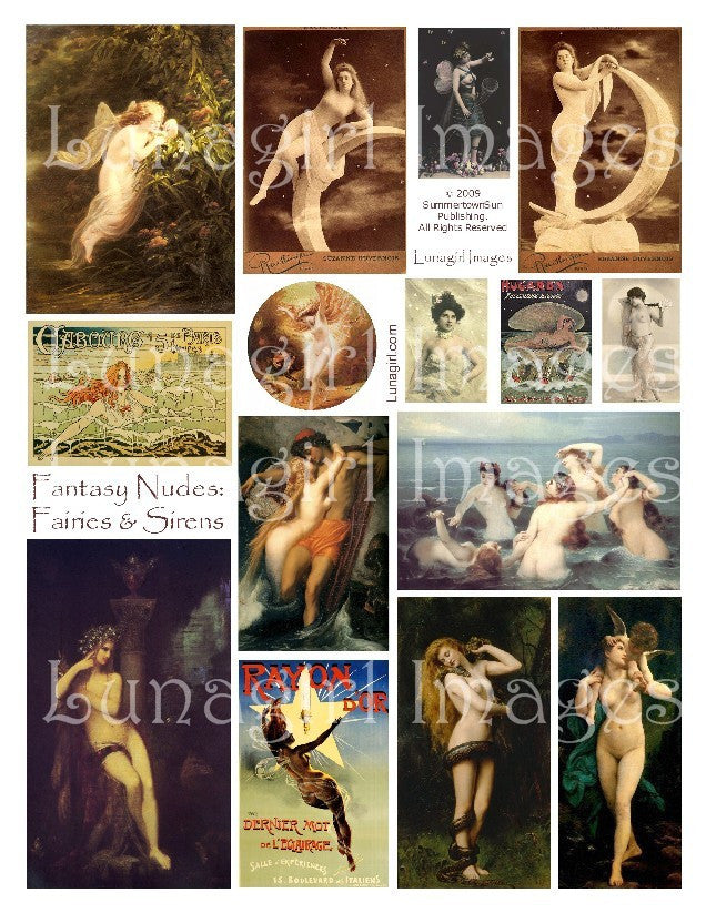 Fantasy Nudes: Fairies & Sirens Digital Collage Sheet - Lunagirl