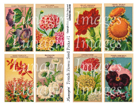 French Flowers Seed Packs #1 Digital Collage Sheet - Lunagirl