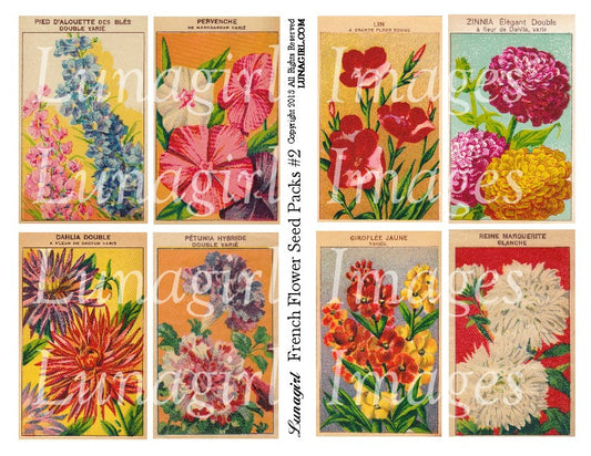 French Flowers Seed Packs #2 Digital Collage Sheet - Lunagirl