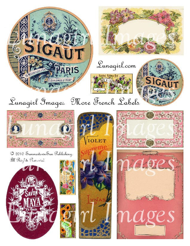 More French Labels Digital Collage Sheet - Lunagirl