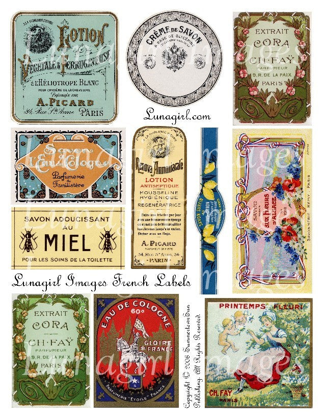 French Labels Digital Collage Sheet - Lunagirl