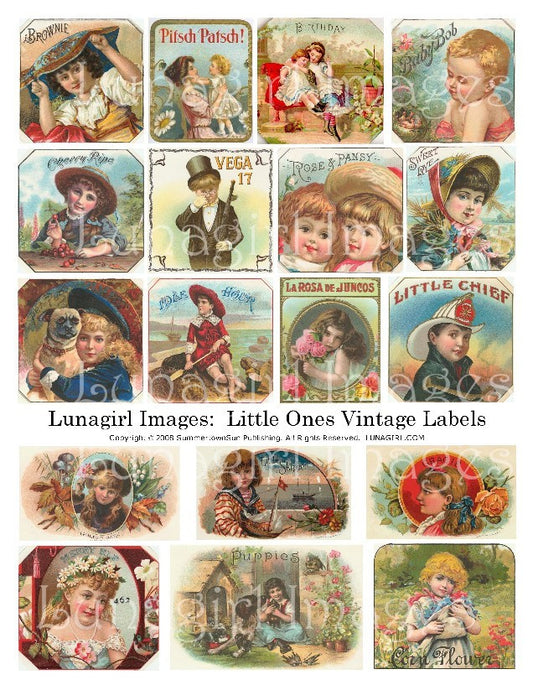 Children Vintage Labels Digital Collage Sheet - Lunagirl