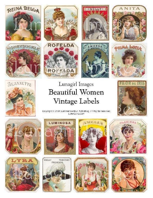Women Vintage Labels Digital Collage Sheet - Lunagirl