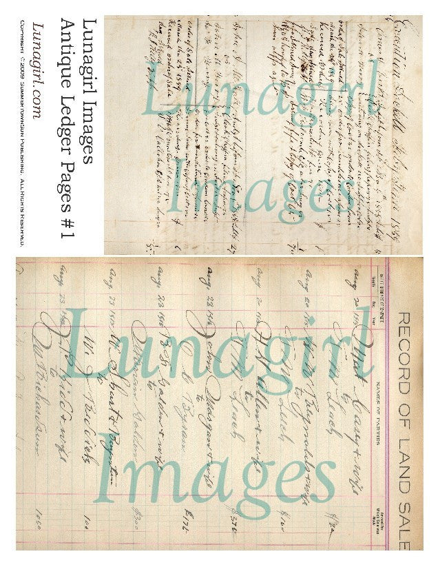 Antique Ledger Pages Digital Collage Sheet - Lunagirl