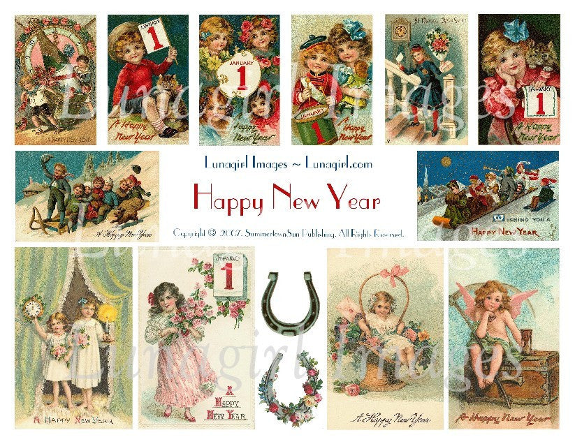 Happy New Year Digital Collage Sheet - Lunagirl