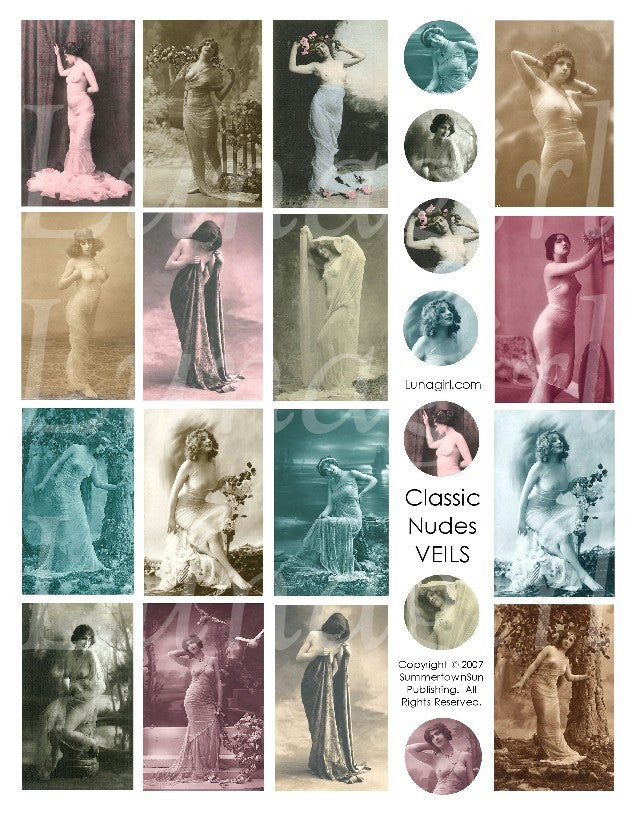Classic Nudes with Veils Digital Collage Sheet - Lunagirl