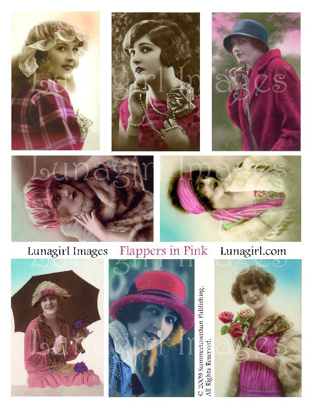 Flappers in Pink Digital Collage Sheet - Lunagirl