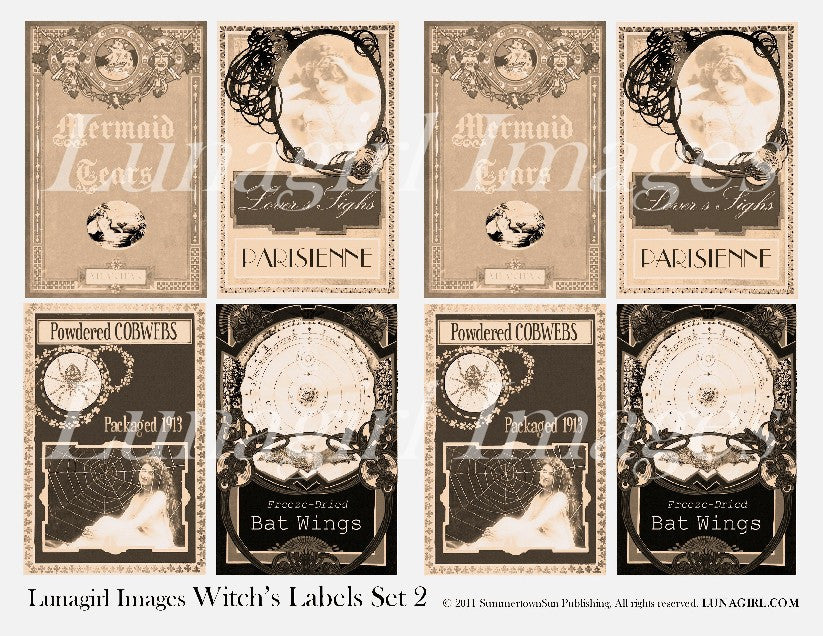 Witch Labels #2 Sepia Digital Collage Sheet - Lunagirl
