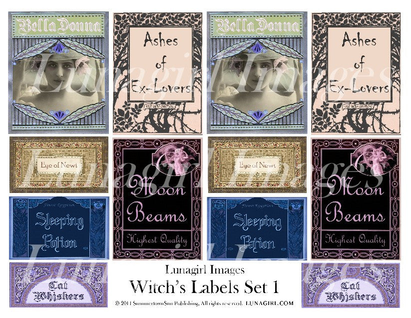 Witch Labels #1 Digital Collage Sheet - Lunagirl