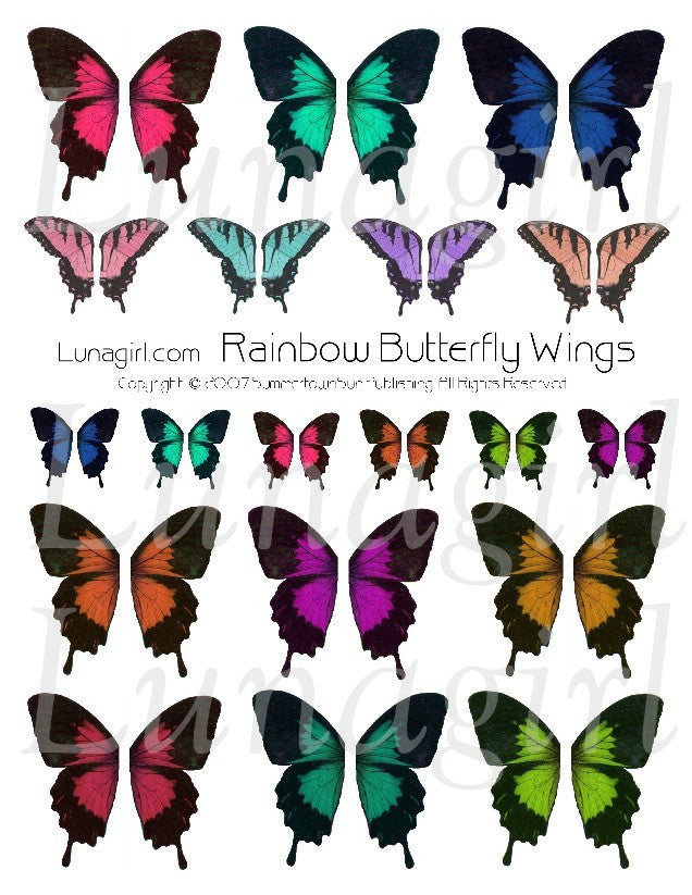 Rainbow Butterfly Wings #1 Digital Collage Sheet - Lunagirl