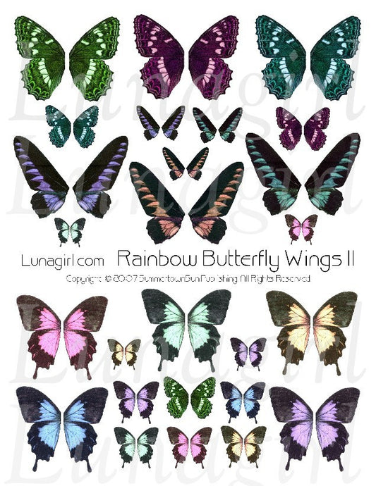 Rainbow Butterfly Wings #2 Digital Collage Sheet - Lunagirl