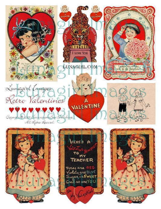 Retro Valentines Digital Collage Sheet - Lunagirl