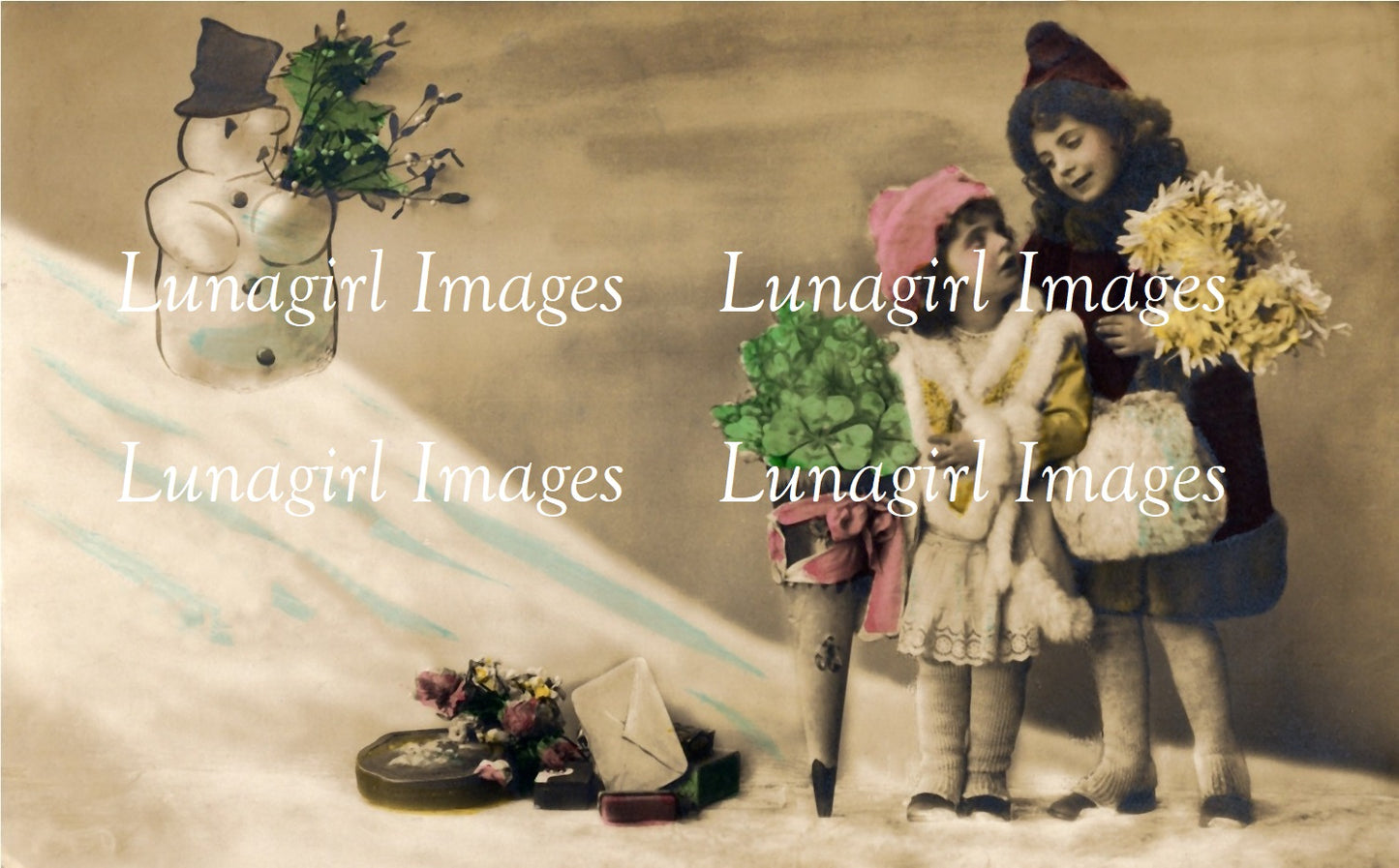 65 Christmas Children Vintage Photo Postcards Download Pack