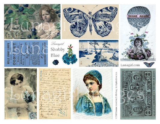 Shabby Blue Digital Collage Sheet - Lunagirl