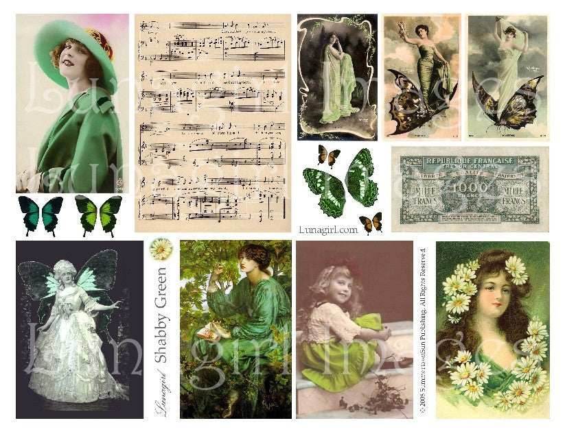 Shabby Green Digital Collage Sheet - Lunagirl