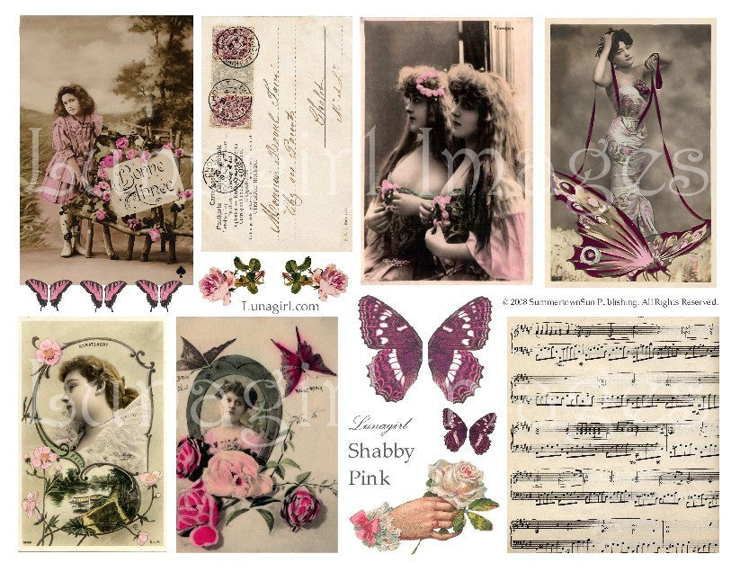 Shabby Pink Digital Collage Sheet - Lunagirl