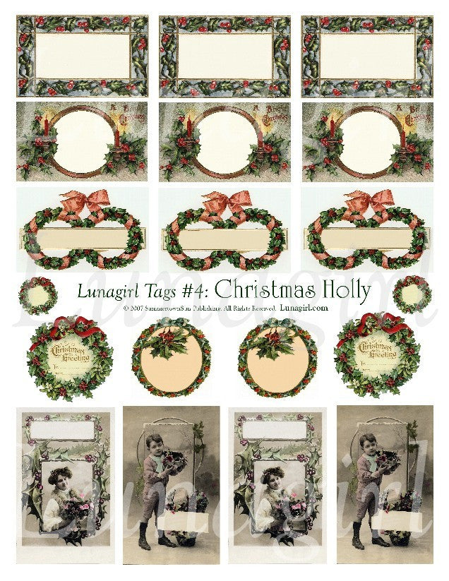 Tags: Christmas Holly Digital Collage Sheet - Lunagirl