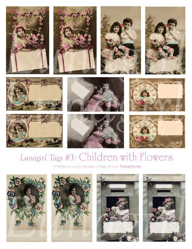 Tags: Children with Flowers Digital Collage Sheet - Lunagirl