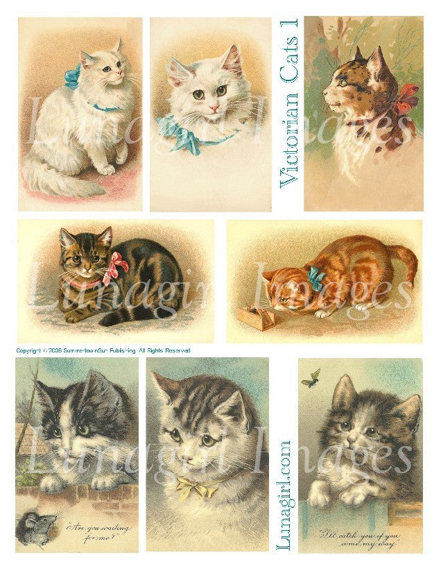 Victorian Cats #1 Digital Collage Sheet - Lunagirl