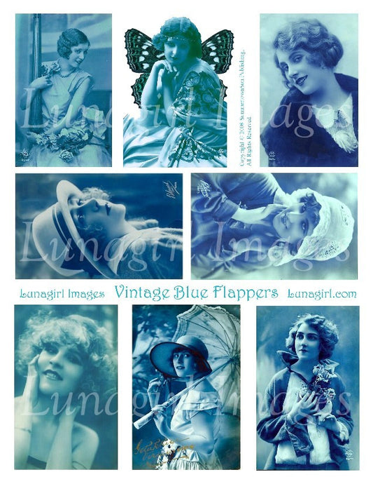 Vintage Blue Flappers Digital Collage Sheet - Lunagirl