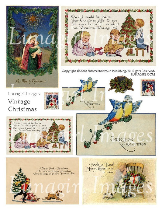 Vintage Christmas Digital Collage Sheet - Lunagirl