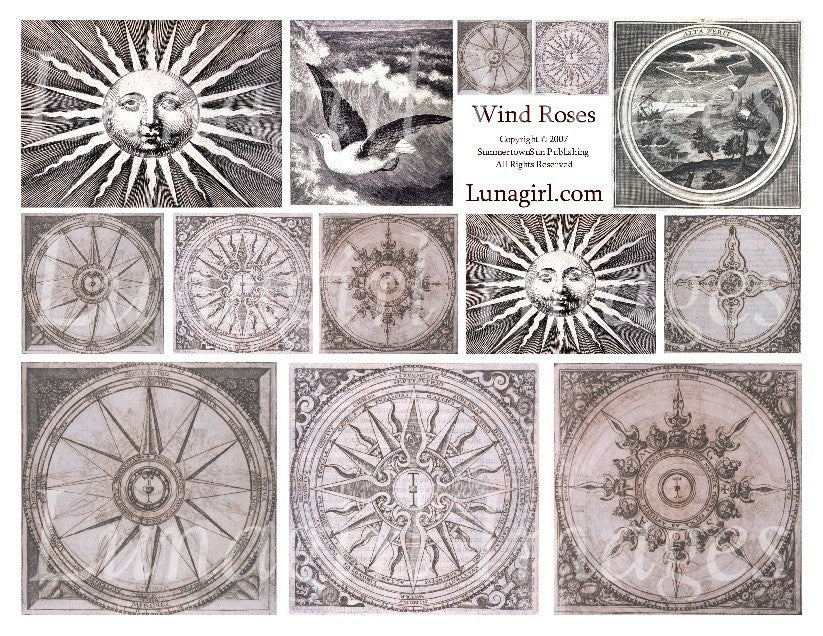 Wind Roses Compasses (Pink) Digital Collage Sheet - Lunagirl