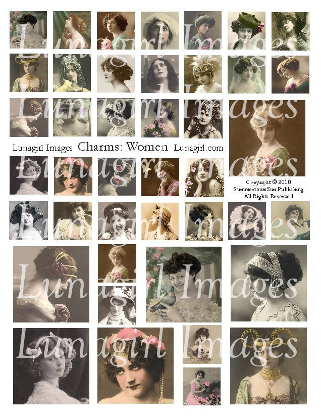 Charms Women: Inchies and 2x2 Digital Collage Sheet - Lunagirl