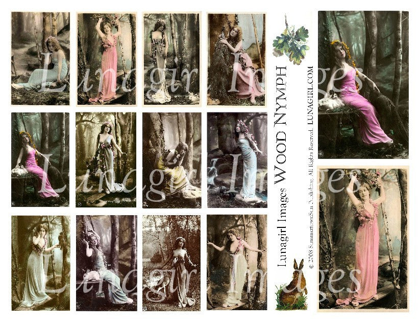 Wood Nymph Nature Goddess Digital Collage Sheet - Lunagirl